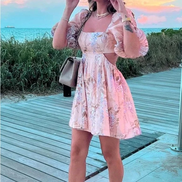 pink and blue floral zimmermann dress Zimmermann // Linen Floral Postcard Mini Dress VSP Consignment
